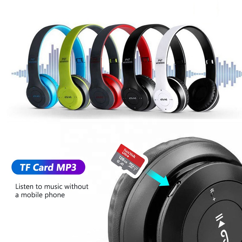 Wireless Blue Tooth Headphones With Noise Cancelling Over-ear Earphones Foldable Hifi Stereo Headset Sd Card 