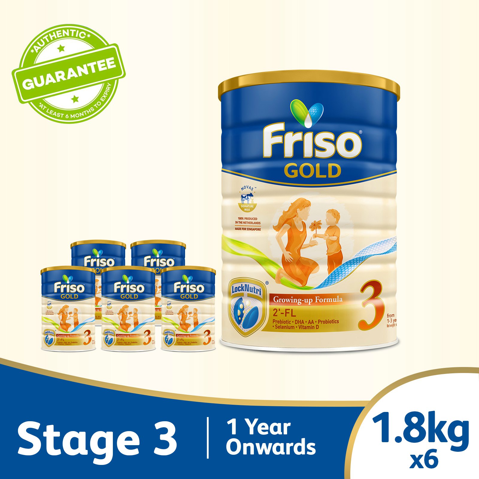 [Bundle of 6] Friso Gold 3 Growing Up Milk with 2'-FL 1.8kg for Toddler 1+ years Milk Powder